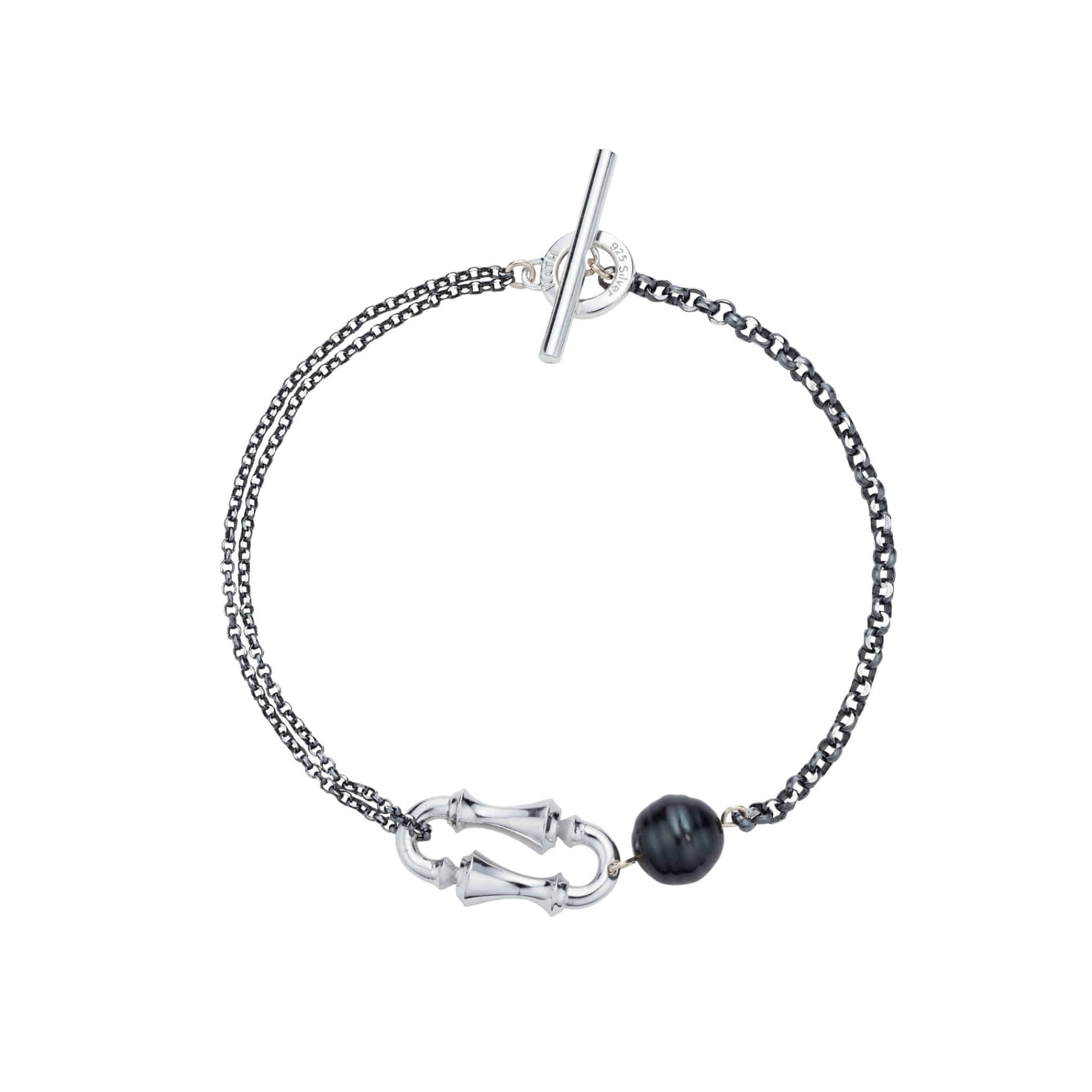 ARC T2 Bracelet in Sterling Silver with a Tahitian Pearl (Oxidized Silver Chain)