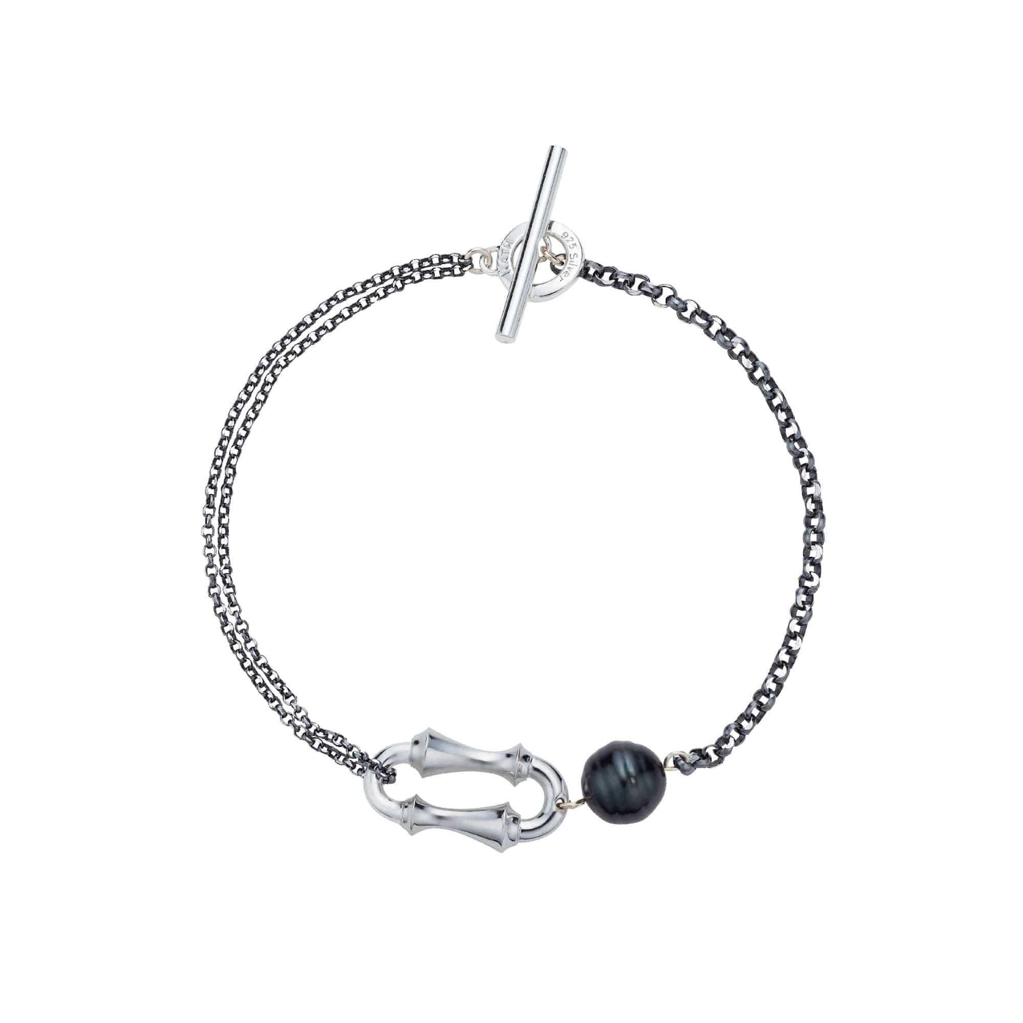 ARC T1 in Sterling Silver with a Tahitian Pearl (Oxidized Silver Chain)