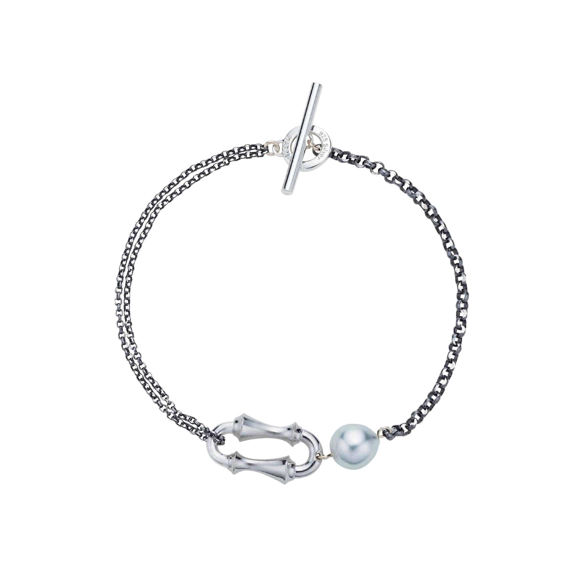 ARC T2 Bracelet in Sterling Silver with an Akoya Pearl (Oxidized Silver Chain)